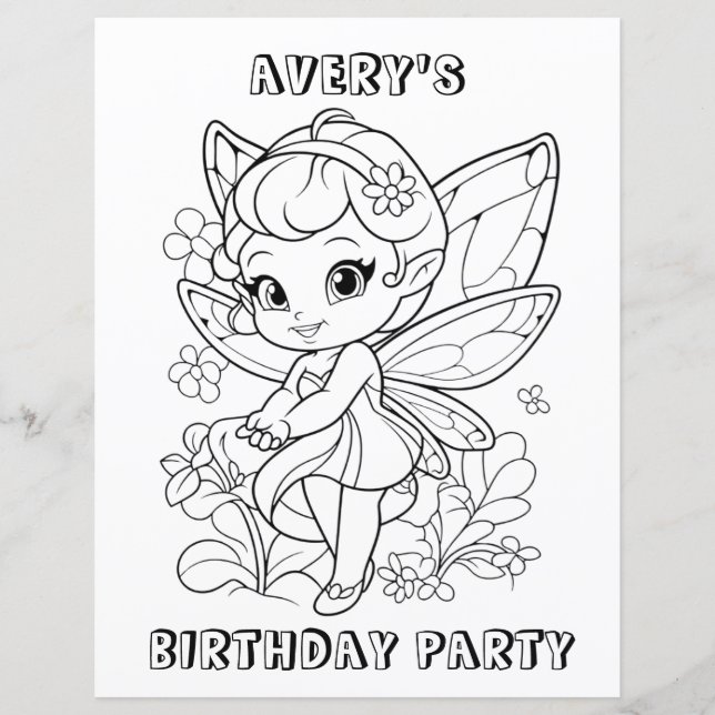 Cute garden fairy birthday coloring activity  (Voorkant)