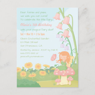 Cute Garden Fairy Girl Birthday Party Invitations