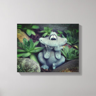 Cute Garden Frog Succulent Garden Canvas Afdruk