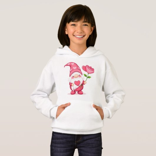 Cute Garden Gnome Girls Hoodie - Whimsical Flower  (Devant entier)