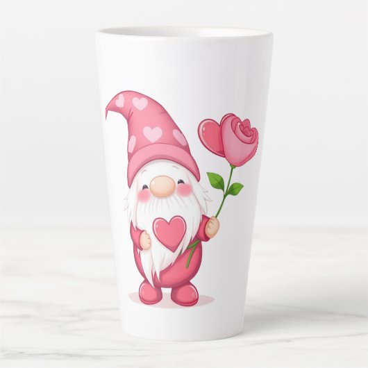 Cute Garden Gnome Latte Mug - Whimsical Flower Art (Devant)