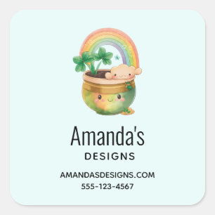 Cute Garden Planter met Regenboog & Clover Busines Vierkante Sticker