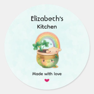 Cute Garden Planter met regenboog en Clover Kitche Ronde Sticker