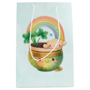 Cute Garden Planter met regenboog en klaver Medium Cadeauzakje