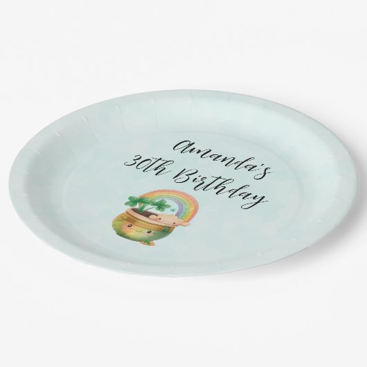 Cute Garden Planter met regenboog en klaver Papieren Bordje (Gekanteld)