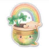Cute Garden Planter met regenboog en klaver Sticker (Voorkant)