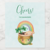 Cute Garden Planter met regenboog en klaver Wijn Etiket (Enkel label)