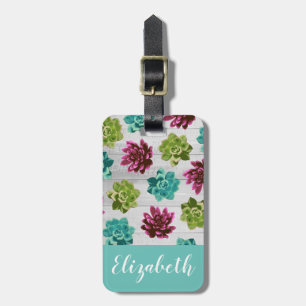 Cute Garden Succulents & Rustic Wood Planks Bagagelabel