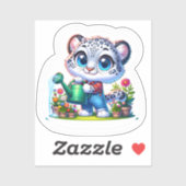 Cute Gardening Snow Leopard Stickers (Feuille)