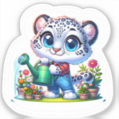 Cute Gardening Snow Leopard Stickers (Recto)