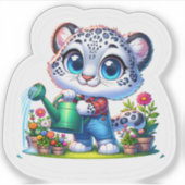 Cute Gardening Snow Leopard Stickers (Devant)