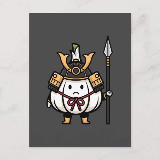 Cute Garlic Samurai Castle Guard Yari Illustration Briefkaart (Voorkant)