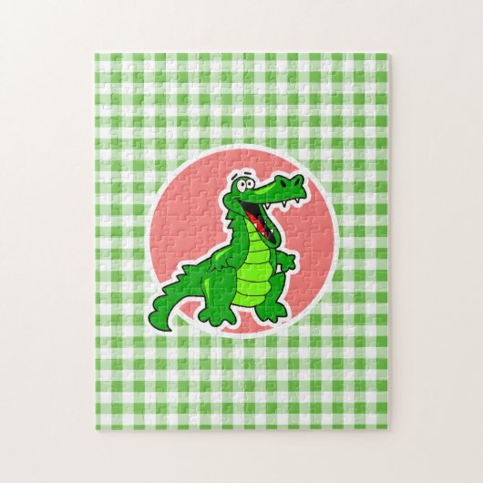 Cute Gator Green Gingham Legpuzzel (Verticaal)