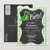 Cute Gator Green Gingham Uitnodiging Briefkaart (Voorkant / Achterkant)