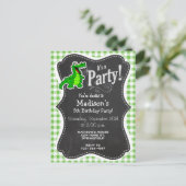 Cute Gator Green Gingham Uitnodiging Briefkaart (Staand voorkant)