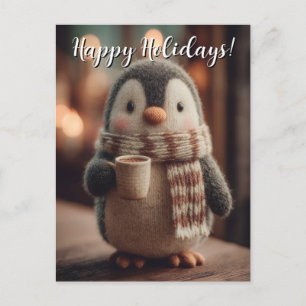 Cute Gebreide Pinguïn Pop met Sjaal die Mok Vastho Feestdagenkaart