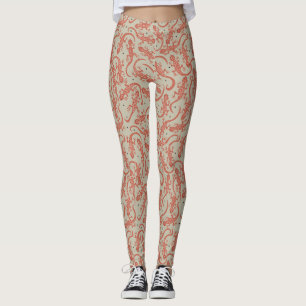 Cute Gecko Hagedis Patroon in Terracotta & Beige Leggings