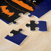 Cute geest met zwarte kat viert halloween legpuzzel (Zijkant)
