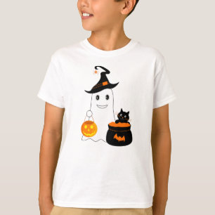 Cute geest met zwarte kat viert halloween t-shirt