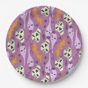 Cute Geest Schedel Vleermuis Halloween Doodles Paa Papieren Bordje