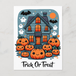 Cute Geestenhuis Halloween Pompoenen Geesten & Vle Briefkaart