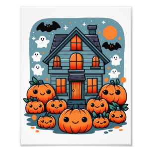Cute Geestenhuis Halloween Pompoenen Geesten & Vle Foto Afdruk