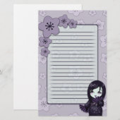 Cute Geisha Black en Paarse Cherry Blosbezinkt Briefpapier (Voorkant / Achterkant)