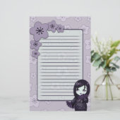 Cute Geisha Black en Paarse Cherry Blosbezinkt Briefpapier (Staand voorkant)