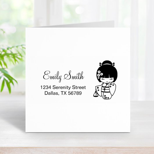 Cute Geisha Girl Adres Rubberstempel