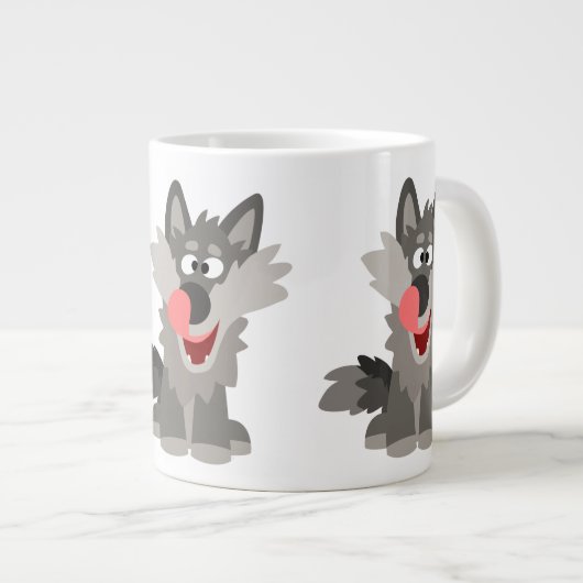 Cute Gekke Cartoon Wolf Jumbo Beker (Voorkant rechts)
