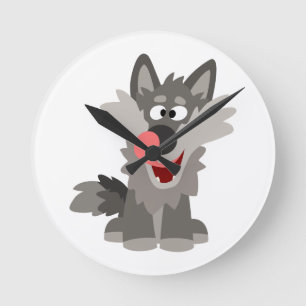Cute Gekke Cartoon Wolf Ronde Klok