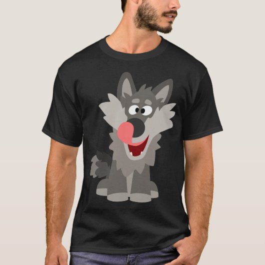 Cute Gekke Cartoon Wolf T-shirt (Voorkant)