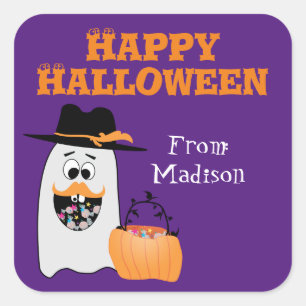 Cute Gekke Halloween Ghost Sweet tooth Kinder Vierkante Sticker