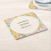 Cute Gele Pastel Abstract Aangepaste Bruidsdouche Vierkante Kartonnen Onderzetter (Schuin)