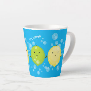 Cute gelukkige citroen limoen cartoon illustratie latte mok