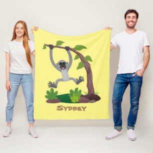 Cute gelukkige gibbon aap cartoon illustratie fleece deken