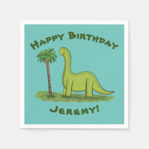 Cute gelukkige groene brontosaurus dinosaurus serv servet