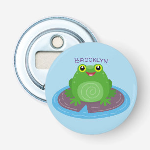 Cute gelukkige groene kikker cartoonillustratie button flesopener