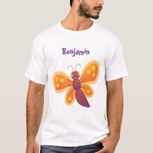 Cute gelukkige oranje vlinder cartoon illustratie t-shirt