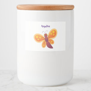 Cute gelukkige oranje vlinder cartoon illustratie voedselcontainer etiket