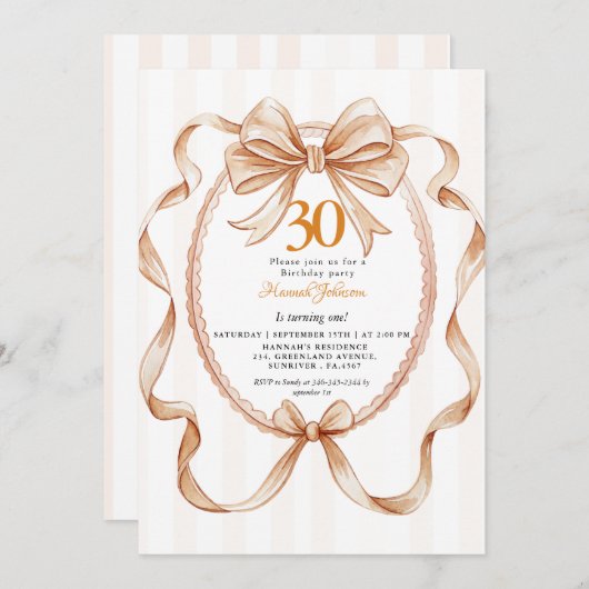 Cute Gender Neutral Coquette 30 Birthday Party Kaart (Voorkant / Achterkant)
