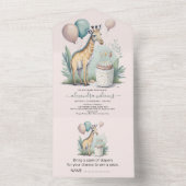 Cute Gender Neutral Giraffe Baby shower All In One Uitnodiging (Binnen)