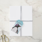 Cute Gentoo Penguin die de oorbescherming op blauw Cadeaulabel (Met Touw)