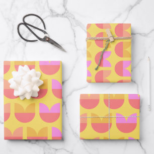 Cute Geometric Flower Pattern (Geel en Roze) Inpakpapier Vel