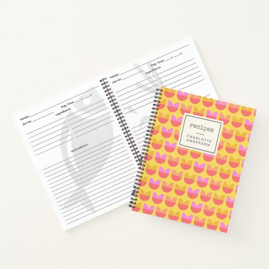 Cute Geometric Flower Pattern Yellow Custom Recipe Notitieboek (Binnen)