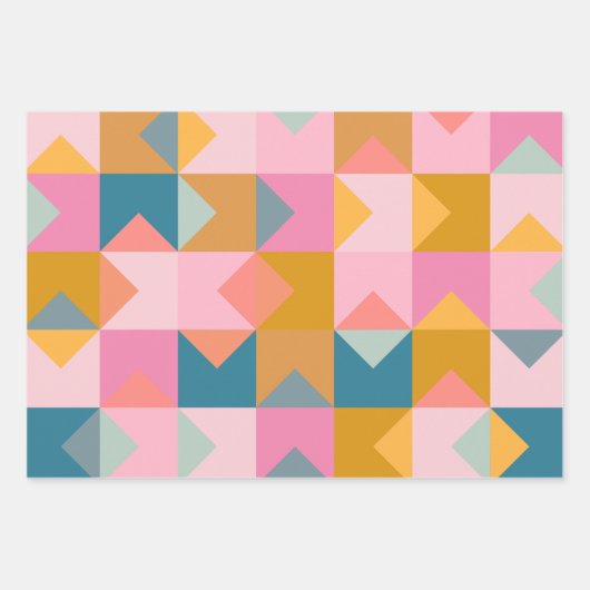 Cute Geometric Pattern in Blauwgroen Roze and Yell Inpakpapier Vel (Voorkant 2)