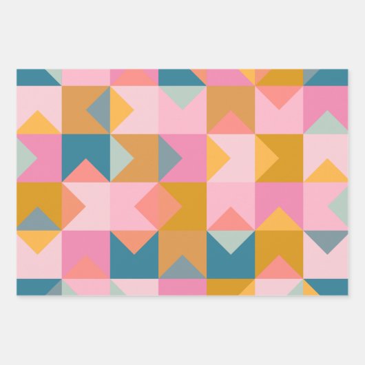 Cute Geometric Pattern in Blauwgroen Roze and Yell Inpakpapier Vel (Voorkant)