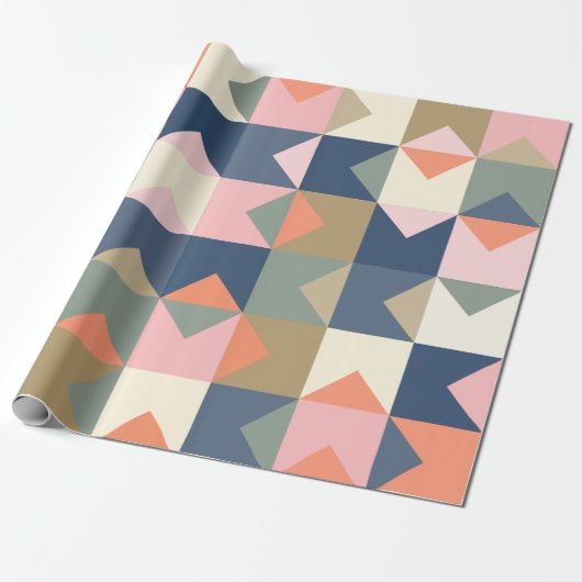 Cute Geometric Pattern in Stylish Navy and Coral Cadeaupapier (Uitgerold)