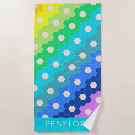 Cute Geometric Rainbow Vibrant, gepersonaliseerd Strandlaken (Voorkant)