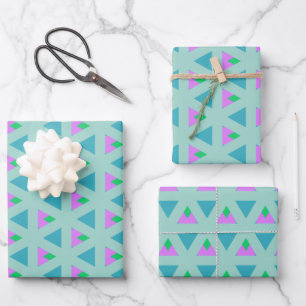 Cute Geometric Triangle Pattern Turquoise Paars Inpakpapier Vel
